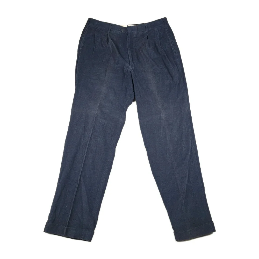 Majer Slacks Men's Vintage Pleated Corduroy Navy Blue‎ Size 36x32 Dress Pants